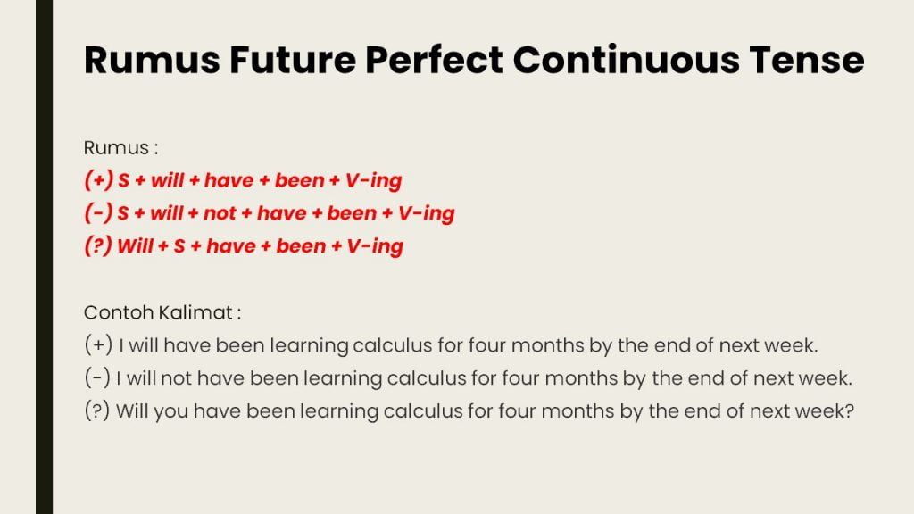 pengertian, ciri, fungsi, rumus, dan contoh kalimat future perfect continuous tense